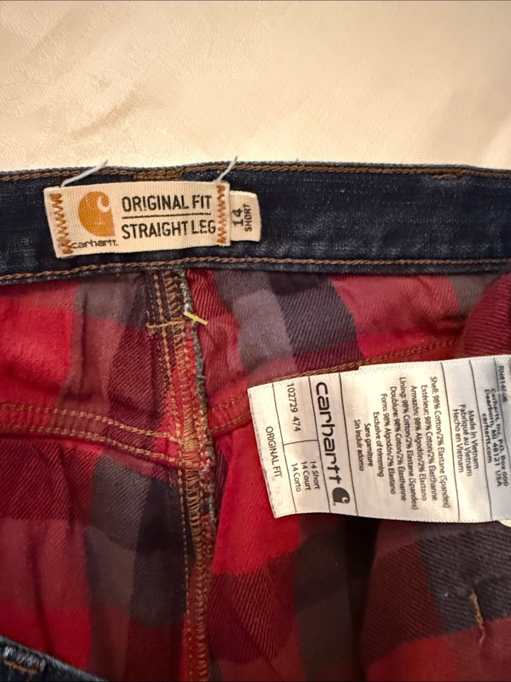 1286 Carhartt Women's Straight Leg Jeans with Red Plaid Lining